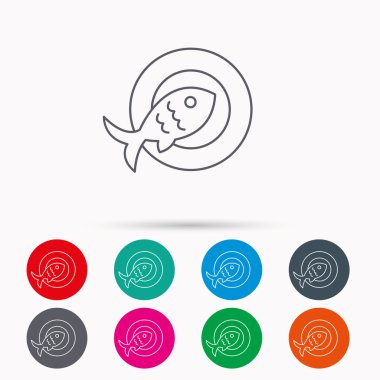 Balık simgesi. Deniz ürünleri işareti. Vejetaryen yiyecekler sembolü.