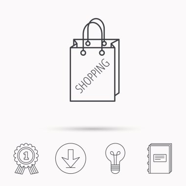 Alışveriş çantası simgesi. Satışı el çantası işareti.
