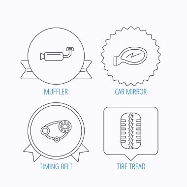 Lastik sırt, araba ayna ve zamanlama kemer simgeler.