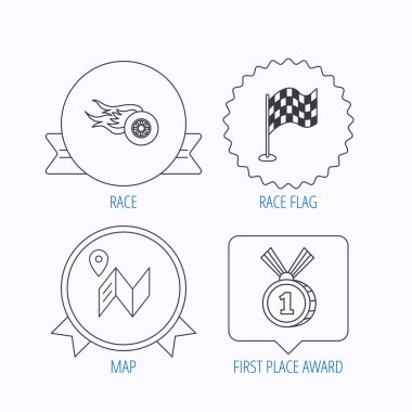 Yarış bayrak, harita ve kazanan ödül simgeleri.
