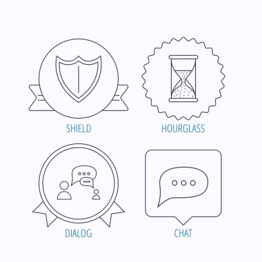 İletişim, sohbet konuşma balonları ve kalkan kutsal kişilerin resmi.