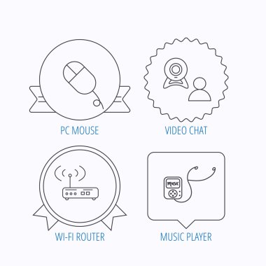 Kablosuz yönlendirici, görüntülü sohbet ve müzik oyuncu simgeleri.