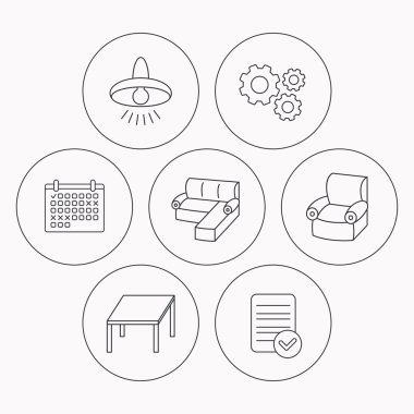 Köşe kanepe, masa ve koltuk simgeler.