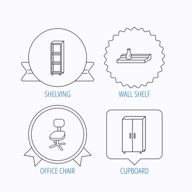 Ofis sandalye, dolap ve raf simgeleri.