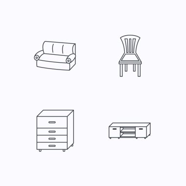 Koltuk, sandalye ve Çekmeceli simgeleri.
