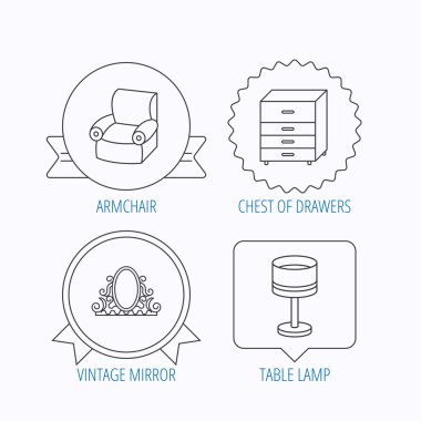 Ayna, Masa lambası ve koltuk simgeler.