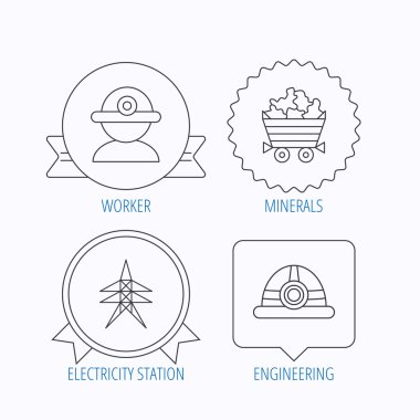 İşçi, mineraller ve mühendislik dümen simgeleri.