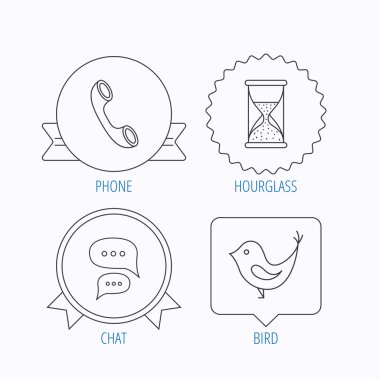 Sohbet, kuş ve telefon simgeleri.
