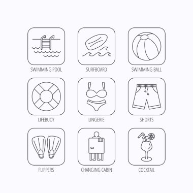 Sörf tahtası, Yüzme Havuzu ve gövdeleri simgeler.