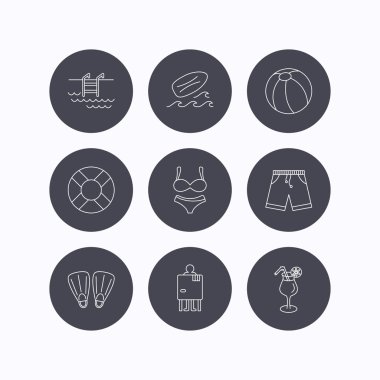 Sörf tahtası, Yüzme Havuzu ve gövdeleri simgeler.