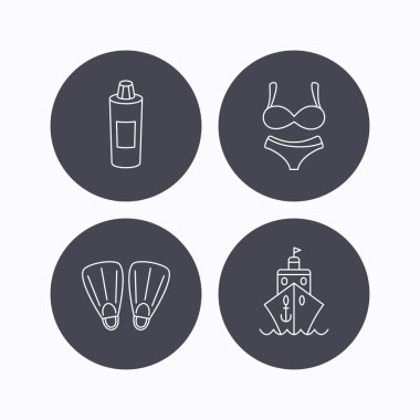 Cruise, yüzme palet ve iç çamaşırı simgeler.