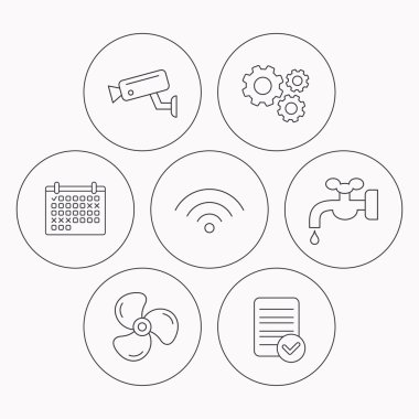WiFi, video kamera ve havalandırma simgeler.