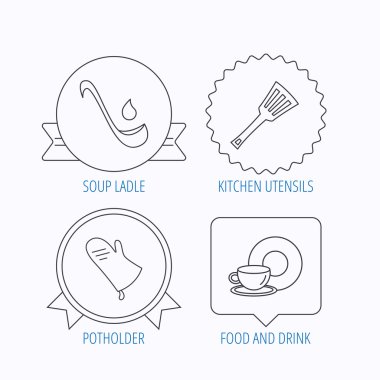 Çorba Kepçe, potholder ve mutfak mutfak eşyaları simgesi.