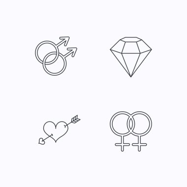Aşk kalp, elmas ve lezbiyen aşk simgeler.