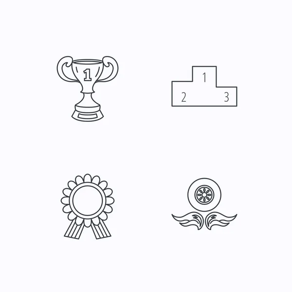 Winner cup, podium and award medal icons. — Stock Vector