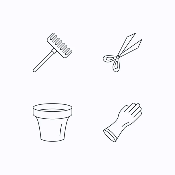 Gants, ciseaux et icônes en pot . — Image vectorielle
