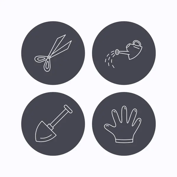 Schaar, schop en handschoenen pictogrammen. — Stockvector