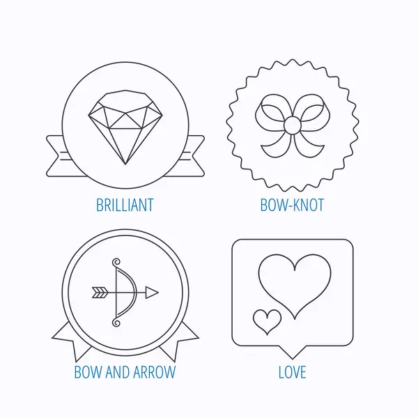 Love heart, brilliant and bow-knot icons. — Stock Vector