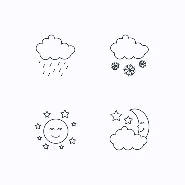 Clima, noche e iconos de lluvia. Noche de luna . — Vector de stock