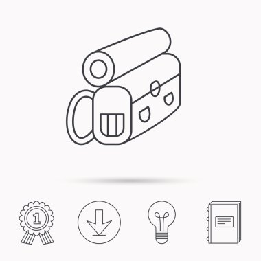 Sırt çantası simgesi. Seyahat ekipman işareti.