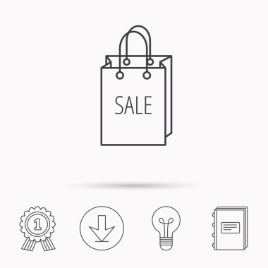 Satılık alışveriş çantası simgesi. El çantası işareti indirim.