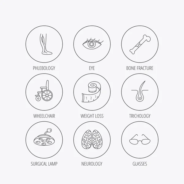 Vein varicose, neurology and trichology icons. — Stock Vector
