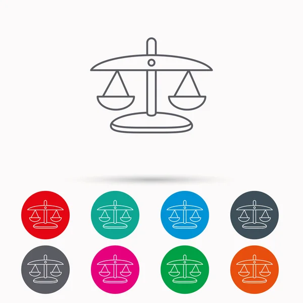 Schalen van Justitie pictogram. Wet en rechter teken. — Stockvector