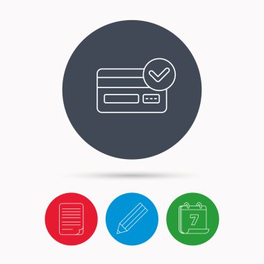 Onaylı kredi kartı simgesi. İşareti alışveriş.