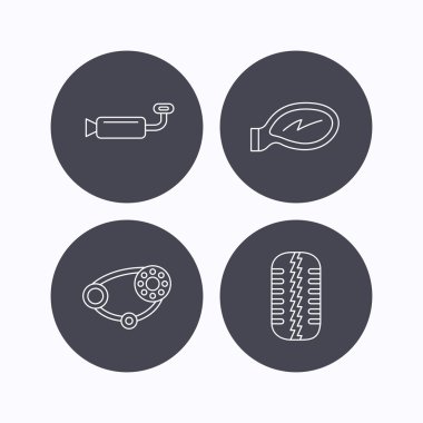 Lastik sırt, araba ayna ve zamanlama kemer simgeler.