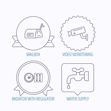 Su, video kamera ve posta kutusu simgeleri.