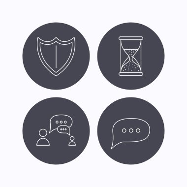 İletişim, sohbet konuşma balonları ve kalkan kutsal kişilerin resmi.