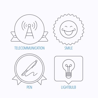 Kalem, telekomünikasyon ve ampul simgeleri.