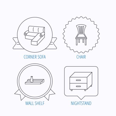 Köşe kanepe, komidin ve sandalye simgeleri.