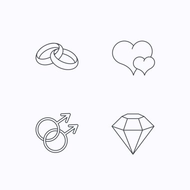 Kalp, elmas ve alyans simgeleri seviyorum.