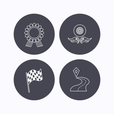 Kazanan ödül madalya, hedef ve bayrağı simgeleri.