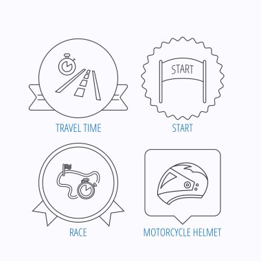 Motosiklet kask, yarış zamanlayıcı ve seyahat süresi.