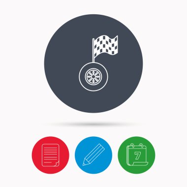 Yarış simgesi. Bayrak işareti racing ile tekerlek.