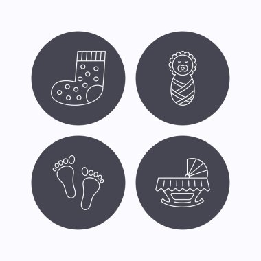 Ayak izi, beşik ve yeni doğan bebek simgeleri.