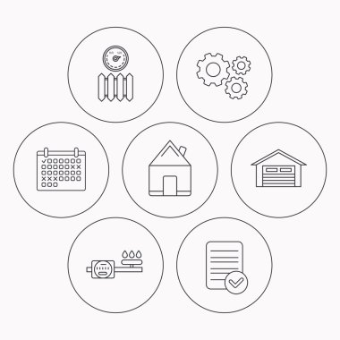 Gayrimenkul, garaj ve ısı radyatör simgeler.