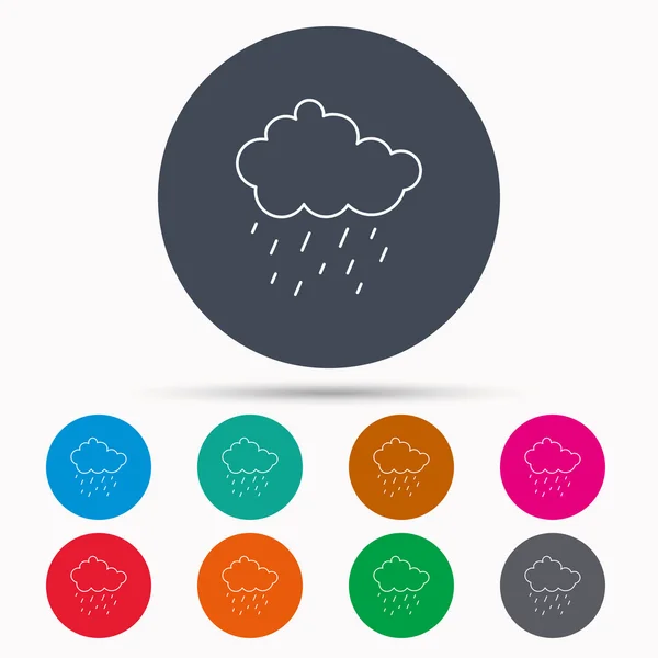 Icono de lluvia. Gotas de agua y señal de nube . — Vector de stock