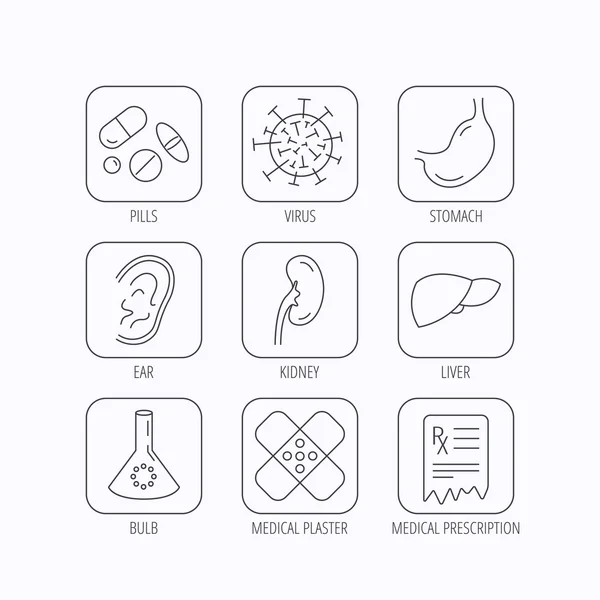Comprimidos, gesso médico e ícones de prescrição . —  Vetores de Stock