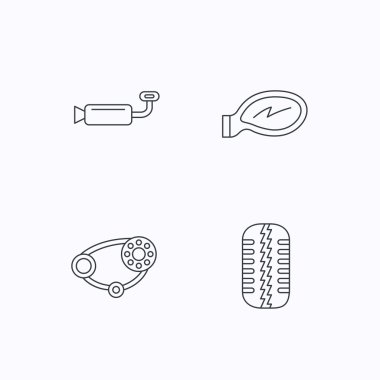 Lastik sırt, araba ayna ve zamanlama kemer simgeler.