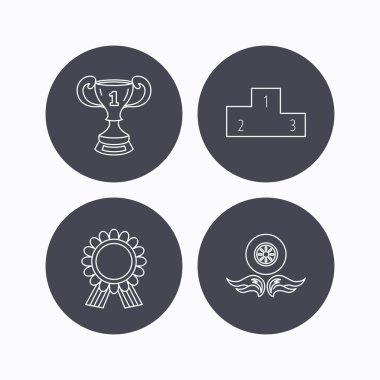 Kazanan Kupası, podyum ve ödül madalya simgeleri.
