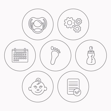 Emzik, bebek çocuk ve şişe simgeleri.