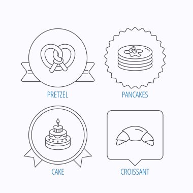 Kruvasan, simit ve krep simgeleri.