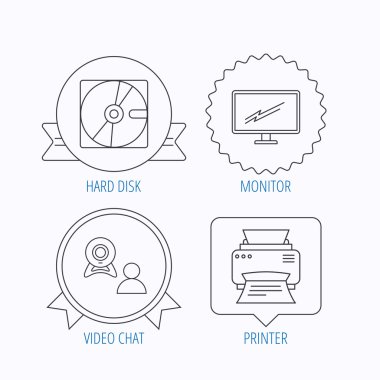 Monitör, yazıcı ve görüntülü sohbet simgeler.