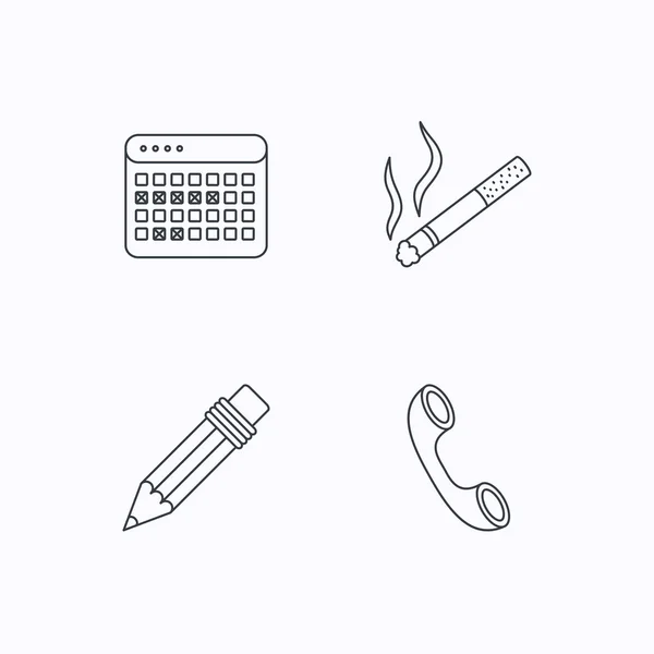 Llamada, calendario de vacaciones e iconos de lápiz . — Vector de stock