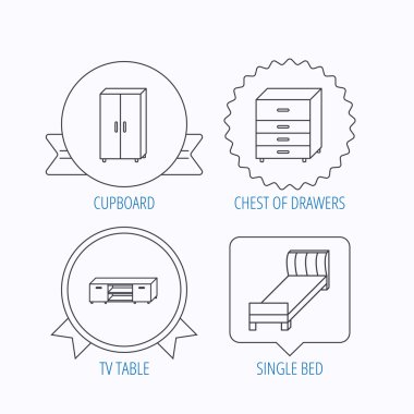 Tek Kişilik Yatak, Tv masa ve dolap simgeleri.