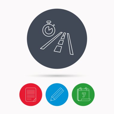 Seyahat saat simgesini. Zamanlayıcı işareti olan yol.