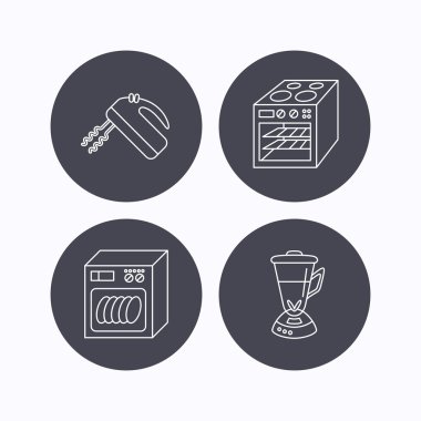 Bulaşık makinesi, fırın ve Mikser simgeleri.